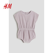hm2024年春季婴儿装女宝宝连身衣，毛圈布短袖(布短袖，)短裤连体裤1035191
