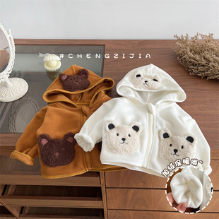 婴幼儿冬装连帽卡通外套宝宝可爱动物保暖双面绒上衣女童洋气开衫