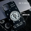 BUGBOX原创意双层时钟小狗适用iPhone14Pro镜面12苹果15/13ProMax手机壳14防摔个性旋转支架保护套黑色