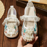 汉服鞋子女童绣花鞋，2023夏季老北京布鞋，古装古风民族公主凉鞋