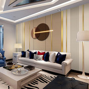 现代简约线条墙纸轻奢圆形，卧室壁布电视背景，沙发客厅木格栅壁画