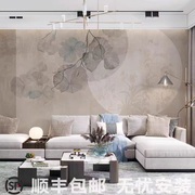 卧室床植物新中式花意境圆墙纸壁画好月头壁布电视背景墙客厅沙发