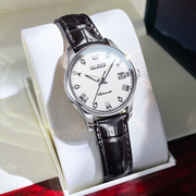 瑞士浪­琴手表，女全自动机械表时尚镂空真皮，防水夜光女士手表