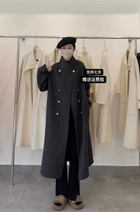 2024韩系立领双面羊绒大衣女，中长款设计感双排，扣加厚羊毛外套