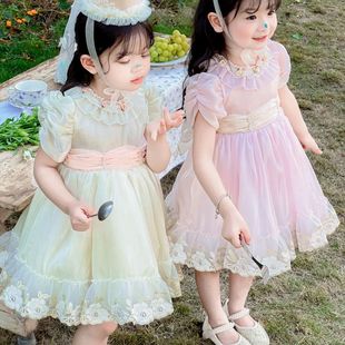 女童公主裙夏装礼服裙儿童网纱裙洋气粉色黄色夏季女孩高端连衣裙