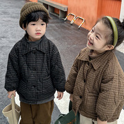 男童棉衣冬装2023儿童韩版格子棉服冬季女童棉袄加厚外套洋气