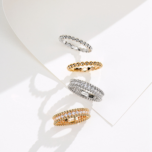 简单两枚叠戴款2.4mm中宽版本小珠珠戒指女925纯银镀18K玫瑰金1咪