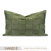 尚塞布艺样板房现代绿色方格，拼接科技布腰枕售楼处，沙发靠包抱枕(包抱枕)