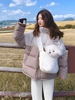 奶咖色羽绒服女冬季2023韩系学院风小个子连帽加厚90绒面包服