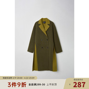 d家羊毛大衣中长款军，绿色宽松保暖外套，女d30456