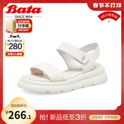 bata厚底凉鞋女夏商场，羊皮松糕通勤一字带凉鞋avi02bl3