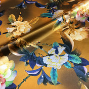 古金黄牡丹花数码喷绘桑蚕丝绸缎加厚40姆米重磅真丝面料布料