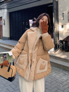 卡其色西装领羽绒棉服，女冬季2023韩系宽松常规款休闲棉衣外套