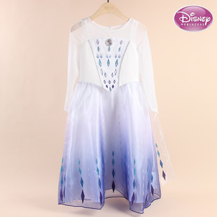 迪士尼爱莎公主卡通纱裙女童，宝宝白色长袖连衣裙，蓬蓬裙夏季薄中袖