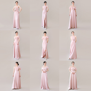 tansshop伴娘裙姐妹裙粉色双面，缎多款式长裙，可定制颜色&长度