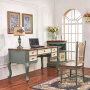 美式复古彩绘1.4米书桌，地中海书房实木家用电脑桌，卧室写字台1.2米