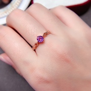 天然紫色紫水晶戒指女s925银，简约轻奢指环韩桃花运生日礼物送朋友