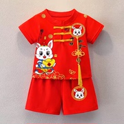 男宝宝周岁礼服兔唐装夏装短袖套装男童夏季中国风两件套0一1-2岁