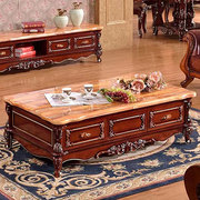 茶几大理石台面客厅实木雕花储物奢华欧式茶台茶桌古典电视柜到家
