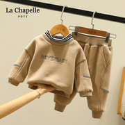 拉夏贝尔男女童秋冬套装儿童加绒卫衣两件套小宝宝休闲运动服婴儿
