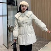中长款收腰羽绒服女2023年冬季韩版娃娃领设计感洋气外套潮