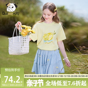 女童柠檬短袖t恤2024夏装，大童装儿童黄色，上衣小女孩洋气半袖