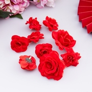 diy婚庆玫瑰花装饰花球，材料仿真大小红色玫瑰花朵，头绢花花环饰品