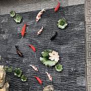 中式玄关背景墙装饰壁挂墙饰立体陶瓷鱼荷叶户外庭院墙面壁饰挂件