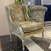 法式实木雕花沙发椅美式欧式装饰椅，休闲椅客厅书房新中式古典布艺