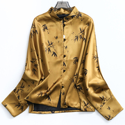 水墨印花宽松蝙蝠型立领新中式，国风春季长袖外套，女装衬衫n653