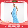 香港直邮潮奢asos女士设计抹胸不对称领打褶中长铅笔连衣裙(蓝)