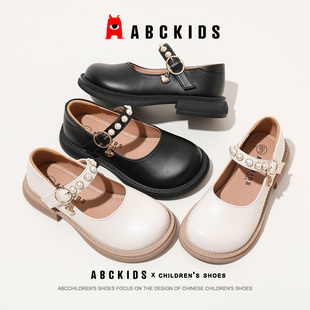 abckids女童鞋公主，小皮鞋2024英伦，风珍珠单鞋sy333603555ax