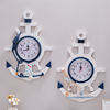 地中海风格复古做旧船锚，挂钟墙面装饰品挂件木质，船舵创意静音钟表