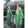 NECOYEP2024春秋季男女美式针织衫开衫绿色毛衣外套情侣慵懒上衣