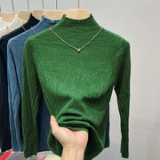 半高领羊绒打底衫女秋冬内搭针织衫绿色毛衣，洋气2024链条上衣