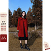 娃娃领双面羊毛大衣女，冬季韩版红色，中长款减龄小个子宽松毛呢外套