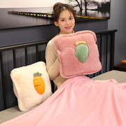 可爱暖手抱枕毯两用被子，靠垫多功能水果，午睡枕公仔插手捂毛绒玩具