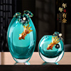 新中式珐琅彩琉璃透明轻奢高档花瓶摆件，客厅插花大气玻璃家居饰品