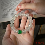 天然缅甸a货翡翠高冰玻璃种圆珠手串配一颗冰阳绿珠子12mm女手链