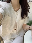 韩国chic夏季减龄法式小香风格子短袖小外套女显瘦气质百搭开衫