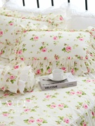 韩版小清新粉玫瑰荷叶边田园风格全棉纯棉被罩床上用品四件套i.