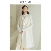 商场同款readme22春女士，风衣大衣白色，宽松单排扣中长款50501114
