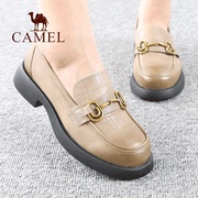 camel骆驼女鞋春夏季款真单层牛皮舒适青年，潮中口平跟单休闲鞋子