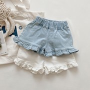 女童洋气软牛仔短裤，2023夏季韩版宝宝木，耳边热裤儿童时髦裤子