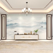 新中式水墨山水画墙纸，办公室会议室电视背景，墙布大气壁纸定制壁画