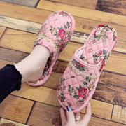 韩版春秋季纯棉布艺布底室内家用拖鞋男女情侣，不伤地板包脚可机洗