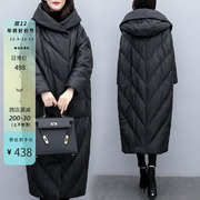 黑色中长款皮衣羽绒服女2023冬装韩版宽松时尚加大码加厚外套