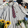 领带送短袖衬衣男夏天正(夏天正，)肩条纹衬衫夏季美式jk设计感高级情侣装