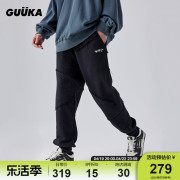 GUUKA黑色束脚430g重磅卫裤男加厚 坏学生不规则拼接收口裤子宽松
