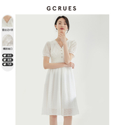 gcrues白色很仙的蕾丝连衣裙女2024夏季气质，短袖v领长款裙子